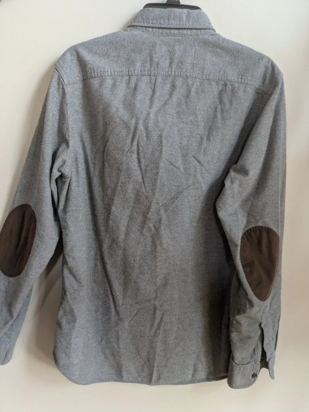 J.Crew Men’s M Gray Cotton Flannel Shirt Suede Elbow Patches Button Down #495